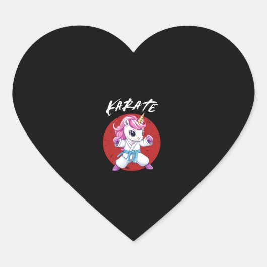 かわいい空手キッドユニコーン長袖Tシャツ ハートシール (正面)