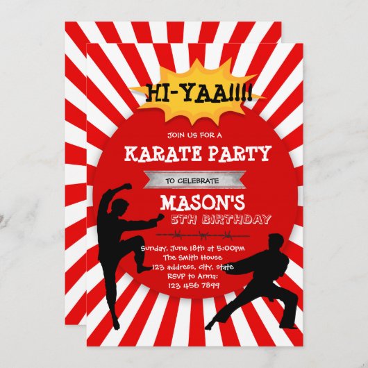 かわいい空手少年パーティ招待状 招待状 (正面/裏面)