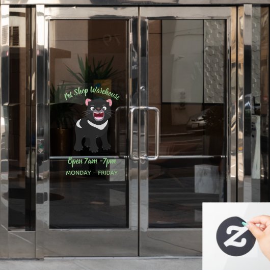 かわいい空腹タスマニア悪魔の漫画イラストレーション ウィンドウサイン (オフィスドア)