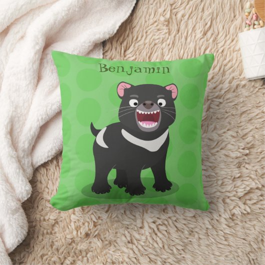 かわいい空腹タスマニア悪魔の漫画イラストレーション クッション (ブランケット)