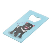 かわいい空腹タスマニア悪魔の漫画イラストレーション クレジットカード栓抜き (正面アングル)