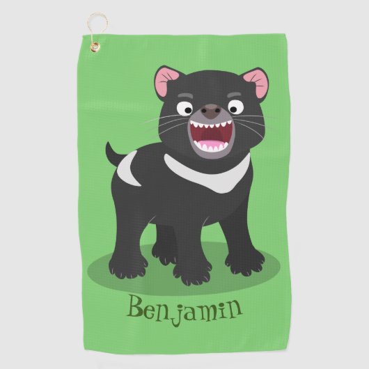 かわいい空腹タスマニア悪魔の漫画イラストレーション ゴルフタオル (正面)