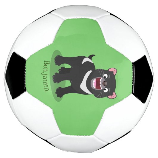 かわいい空腹タスマニア悪魔の漫画イラストレーション サッカーボール (回転)