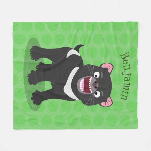 かわいい空腹タスマニア悪魔の漫画イラストレーション フリースブランケット (正面(横))
