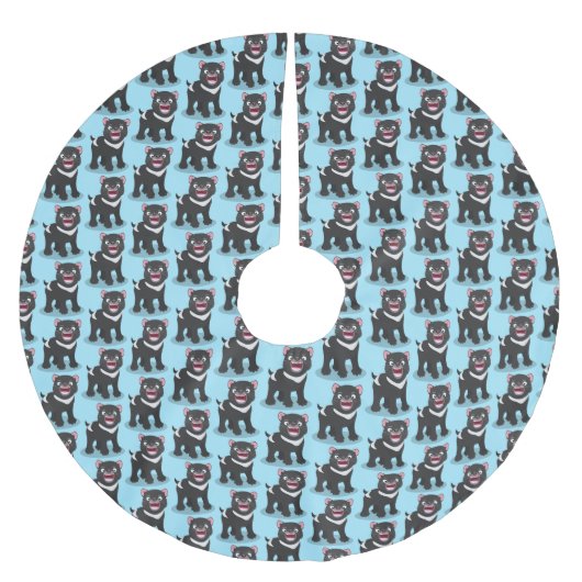 かわいい空腹タスマニア悪魔の漫画イラストレーション ブラッシュドポリエステルツリースカート (正面)