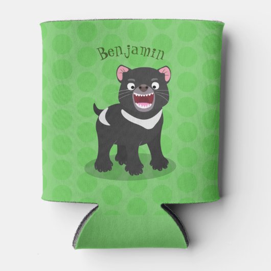 かわいい空腹タスマニア悪魔の漫画イラストレーション 缶クーラー (正面)