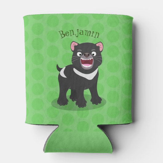 かわいい空腹タスマニア悪魔の漫画イラストレーション 缶クーラー (裏面)