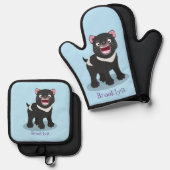 かわいい空腹タスマニア悪魔の漫画イラストレーション 鍋つかみ&鍋敷きセット (正面/裏面)
