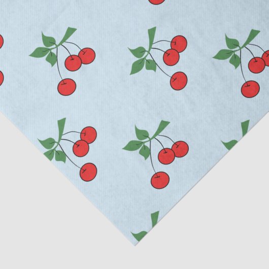 かわいい空色の赤いさくらんぼの写実的でモダンなさくらんぼ 薄葉紙 (詳細)