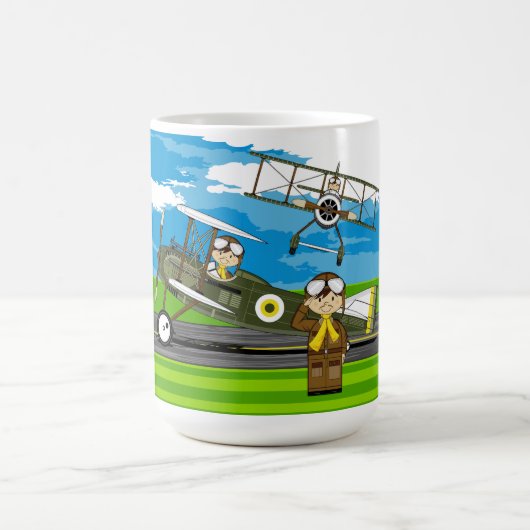 かわいい空軍パイロットおよび複葉機 コーヒーマグカップ (中央)