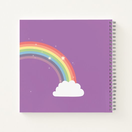 かわいい空飛ぶユニコーンと虹の女の子のスケッチブック ノートブック (裏面)