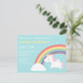 かわいい空飛ぶユニコーンの虹の女の子の誕生日パーティー 招待状 (スタンド正面)