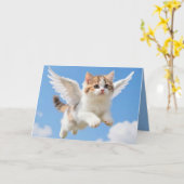 かわいい空飛ぶ子猫 カード (黄色い花)