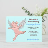 かわいい空飛ぶ豚の誕生日パーティー招待状 招待状 (スタンド正面)