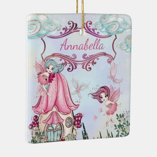 かわいい童話の庭と名前をカスタムする セラミックオーナメント (右)