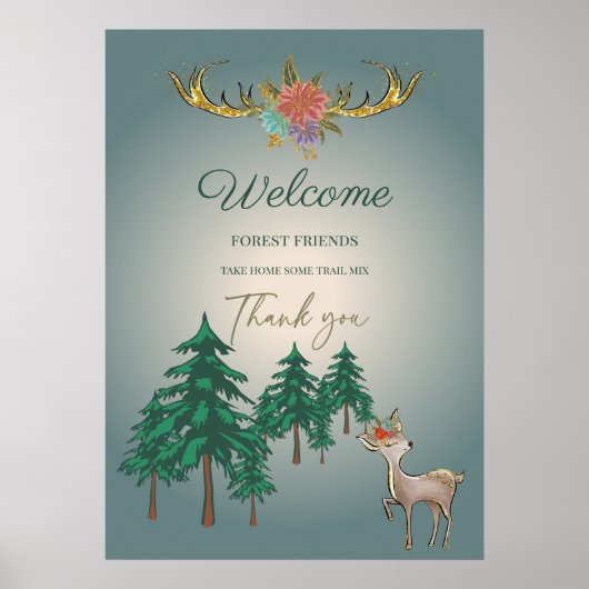 かわいい童話の森の鹿の動物の赤ちゃんシャワー ポスター (正面)
