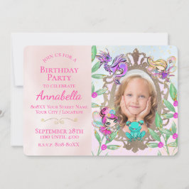 かわいい童話ガーデン妖精と鏡写真 招待状