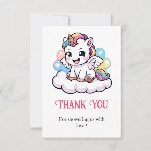かわいい童話ユニコーン赤ちゃんシャワー サンキューカード (正面)