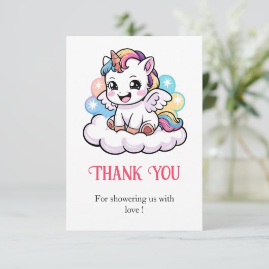 かわいい童話ユニコーン赤ちゃんシャワー サンキューカード (スタンド正面)