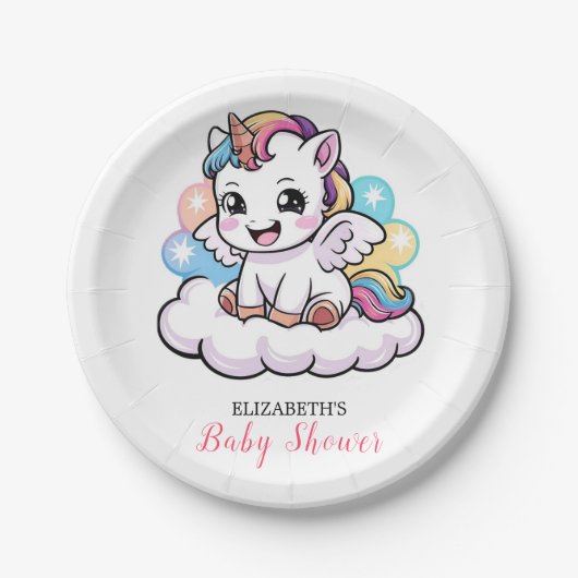 かわいい童話ユニコーン赤ちゃんシャワー ペーパープレート (正面)