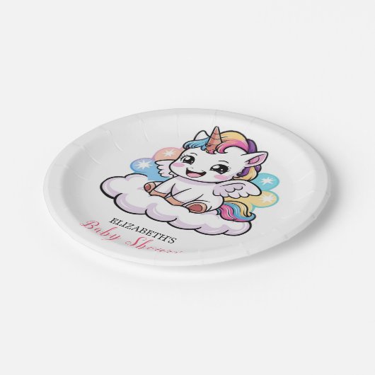 かわいい童話ユニコーン赤ちゃんシャワー ペーパープレート (アングル)