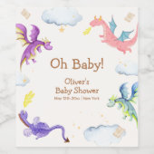 かわいい童話魔法ドラゴンベビーシャワー ワインラベル (シングルラベル)