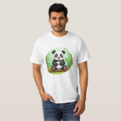 かわいい竹の上のパンダのキャラクター Tシャツ (正面フル)