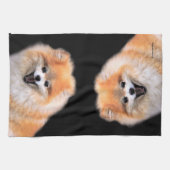 かわいい笑いポメラニア犬犬 キッチンタオル (横)