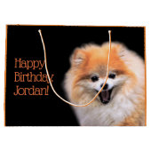 かわいい笑いポメラニア犬犬 ラージペーパーバッグ (裏面)