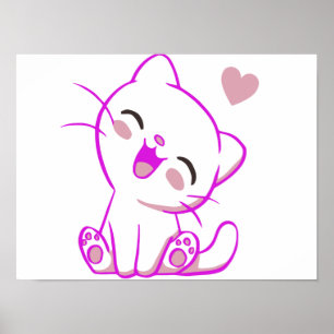 かわいい笑い小さな明るい赤紫色子猫 ポスター
