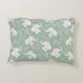 かわいい笑うゾウのクリームとセージのグリーン アクセントクッション (裏面)