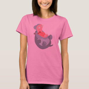 かわいい笑う漫画のカバの女性のTシャツ Tシャツ