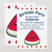 かわいい笑顔かわいいスイカ誕生日 招待状 (正面/裏面)