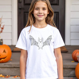 かわいい笑顔のこうもりクリーチャー黒いラインアートハロウィーン Tシャツ