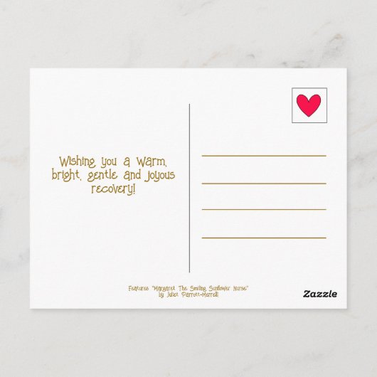 かわいい笑顔のひまわりナースの回復おめでとうカード ポストカード (裏面)