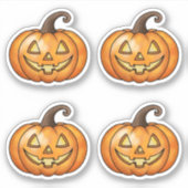 かわいい笑顔のオレンジ色の漫画カボチャのハロウィーン シール (正面)