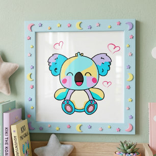 かわいい笑顔のカワイイ赤ちゃんコアラとハートマーク フォトプリント