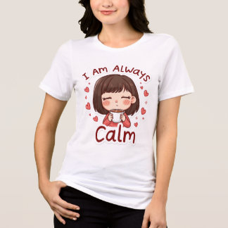 かわいい笑顔のキャラクター女子、「私は常に冷静です」デザイン トライブレンドＴシャツ