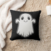かわいい笑顔のキャラクター幽霊 ハロウィン モノクロ クッション (ブランケット)