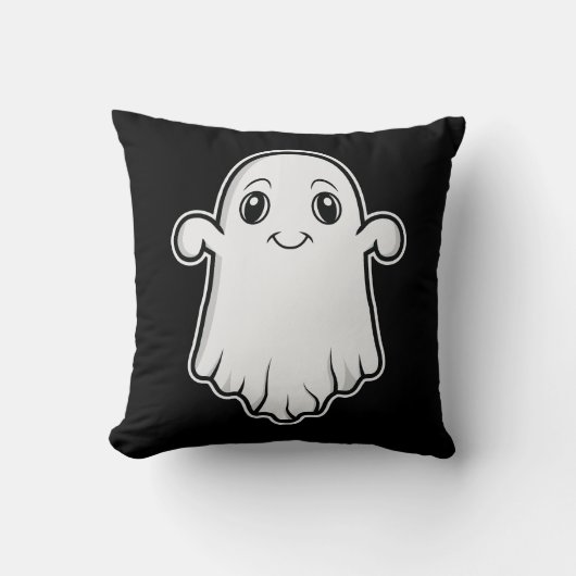 かわいい笑顔のキャラクター幽霊 ハロウィン モノクロ クッション (正面)