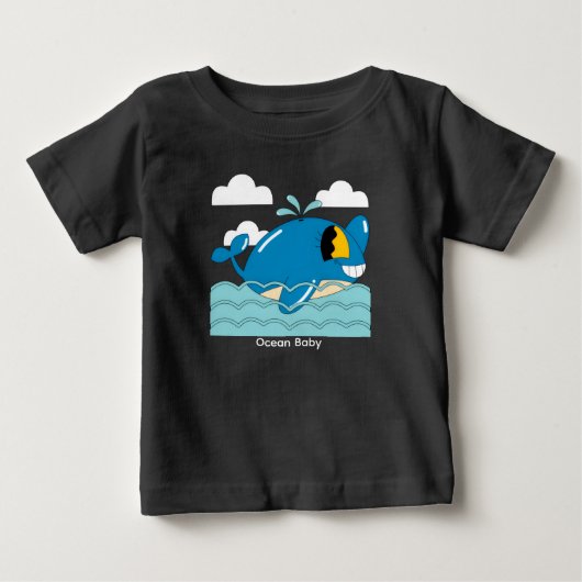 かわいい笑顔のクジラのキャラクター - かわいい海洋生物 ベビーTシャツ (正面)