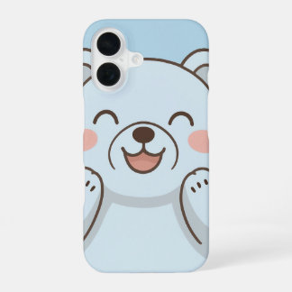 かわいい笑顔のクマの電話ケース – ソフトなパステル漫画。 iPhone 16ケース