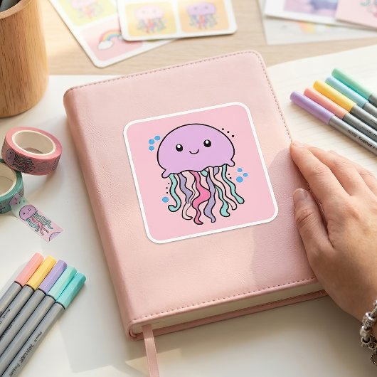 かわいい笑顔のクラゲと泡 スクエアシール