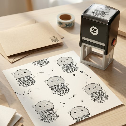 かわいい笑顔のクラゲと泡 セルフインキングスタンプ