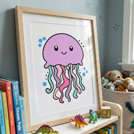 かわいい笑顔のクラゲと泡 フォトプリント           