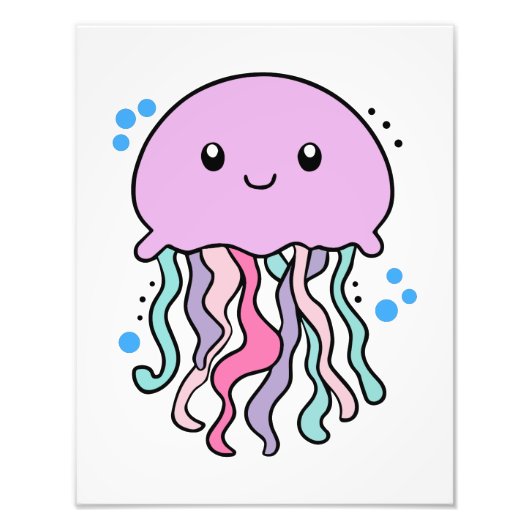 かわいい笑顔のクラゲと泡 フォトプリント (正面)