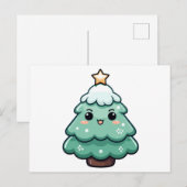 かわいい笑顔のクリスマスツリーイラストレーション シーズンポストカード (正面/裏面)