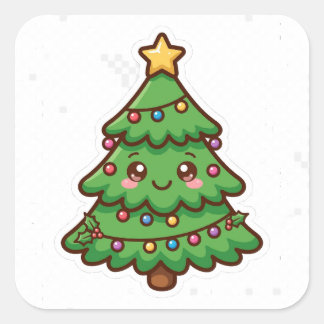 かわいい笑顔のクリスマスツリー かわいいステッカー スクエアシール