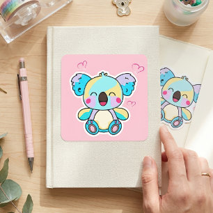 かわいい笑顔のコアラベイビーとハートマーク スクエアシール