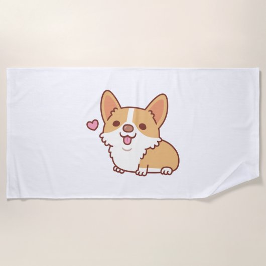 かわいい笑顔のコルギ犬 ビーチタオル (正面)